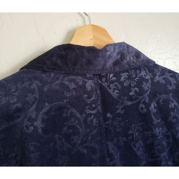 Basic Editions Dark Floral Burnout Button Up Top Corduroy Midnight Blue Size 3X - Picture 8 of 9